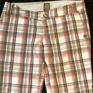 White, pink, and brown Bermuda shorts